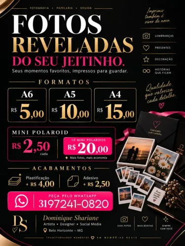 REVELAÇÃO DE FOTOS com adesivo ou sem