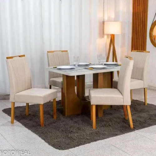 Mesa de Jantar Alice 120x80 C/4 Cadeiras em Linho MDF rf27 S