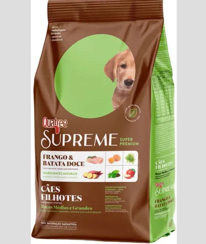 Ração Seca Quatree Supreme Frango e Batata Doce Cães Filhotes Raças Médias e Grandes 15kg