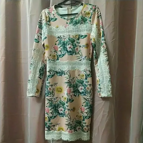 Vestido feminino social estilo semi longo poliéster tamanho P veste 36