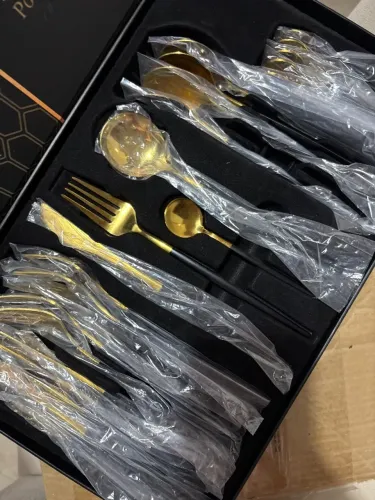 Conjunto De Talheres De Aço Inoxidável Em Ouro Preto De 24 P 