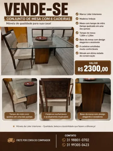 Mesa com tampo de vidro