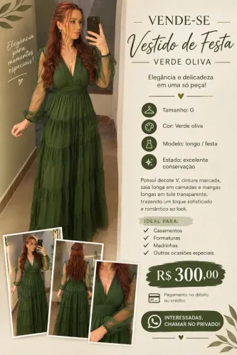Vestido de Festa Longo Verde Oliva