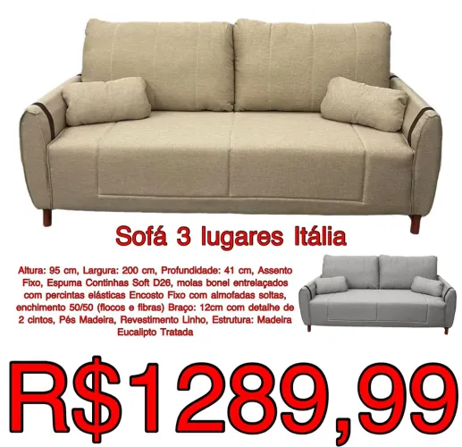 Sofá Itália 2m Linho molas / 2 cores / frete grátis / pague na entrega 