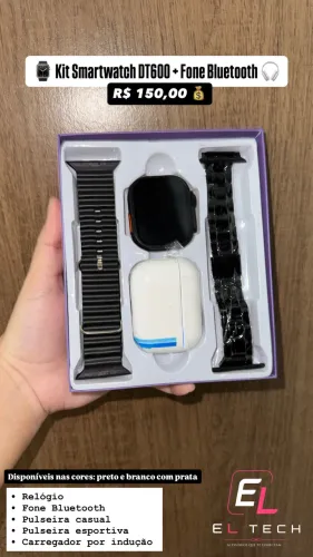 Kit Smartwatch DT600 + Fone Bluetooth