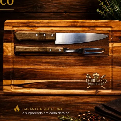 Tábua churrasco com faca 
