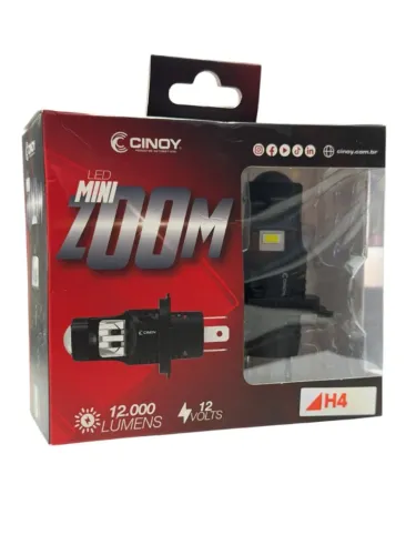 Kit Led Cinoy H4 Canhão Mini Projetor 1:1 12000 Lumens