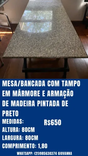 MESA/BANCADA COM TAMPO EM MÁRMORE - 15% DESCONTO ATÉ 17/05