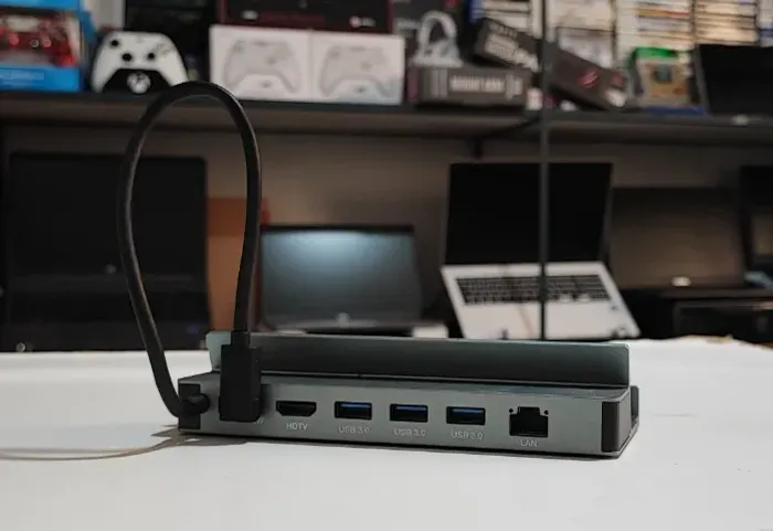 DockStation USB-C com HDMI, 3x USB 3.0 e LAN Ethernet, aceito cartão