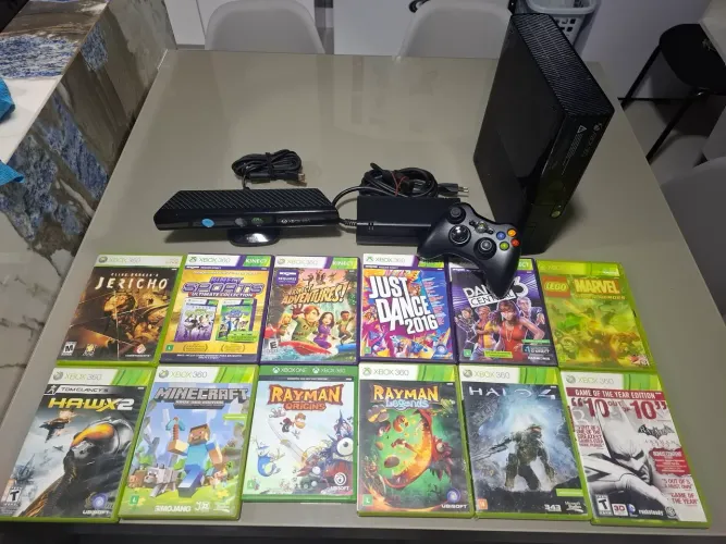 XBOX 360 COM KINECT E 12 JOGOS ORIGINAIS 