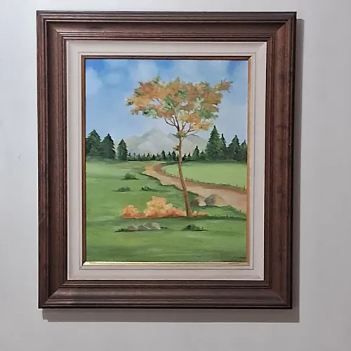 Quadro pintado a óleo (árvore amarela)