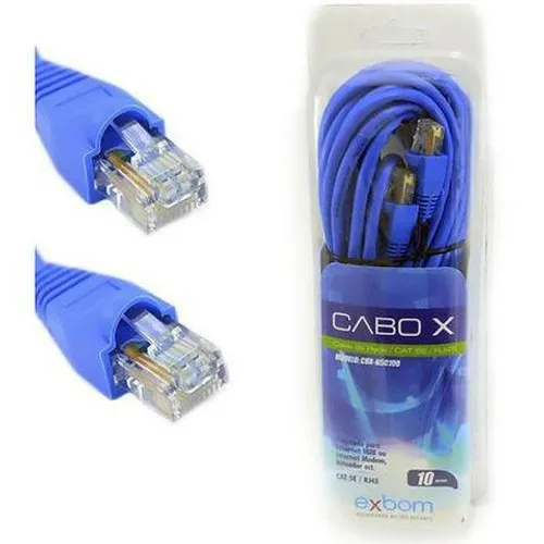 Cabo De Rede 10 mts Cat5e Rj45 Patch Cord Azul Exbom