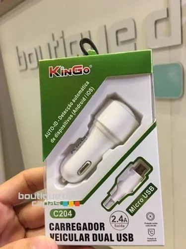 Carregador veicular kingo 2.4A v8 iphone tipo c samsung xiaomi Motorola