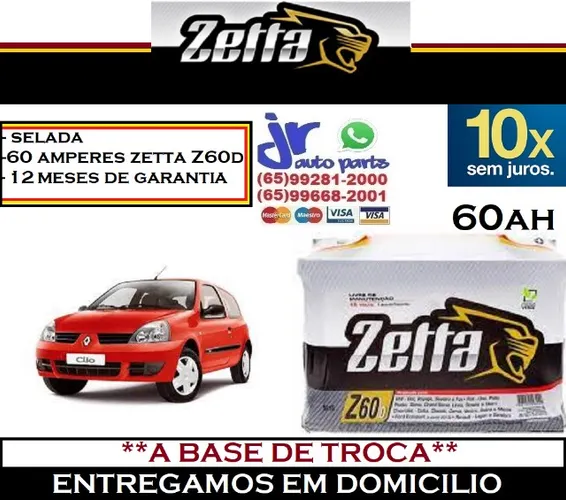 Bateria Zetta 60Ah Clio 12v 