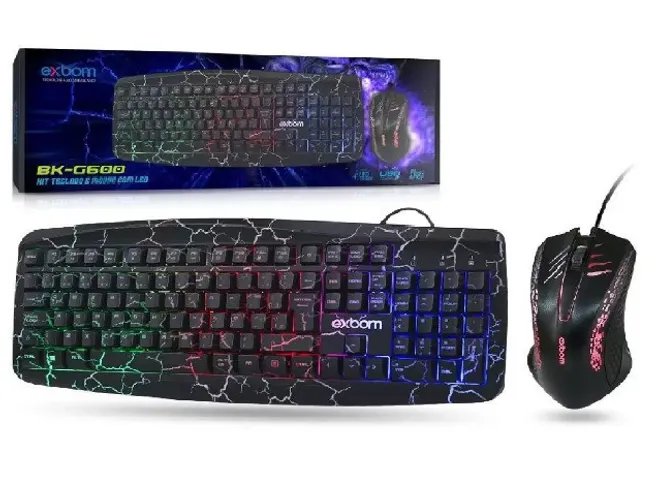 Kit Teclado Mouse Gamer Usb Iluminado Led Rgb BK-G600 Exbom