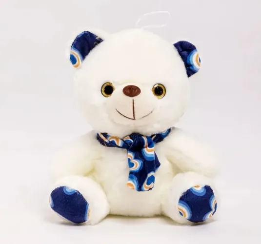 Urso de pelúcia com laço azul de 22cm