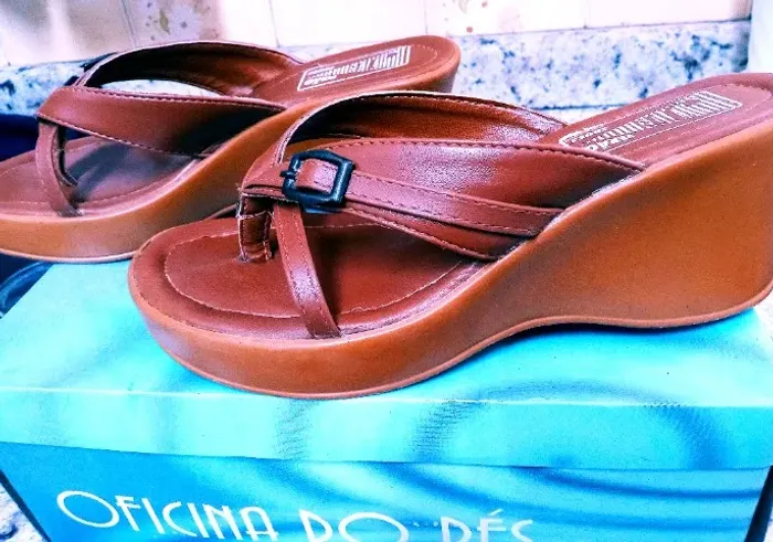 Sandália Tamanco Anabela Plataforma Caramelo, Tam. 36, Verão shoes Jr.