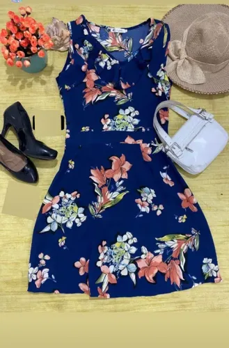 Vestido Azul Escuro estampado Tamanho M