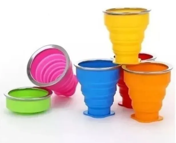 Kit 3 Copos Dobráveis para camping e trilhas - 200 ml - Azul, Vermelho e Rosa Pink 