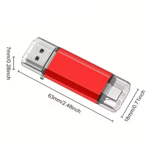 Pendrive Dual Flash PC e Celular 64GB USB 3.2 / Type-C Vermelho USB 2 em 1 - Promoção