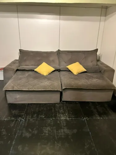 Sofá Retrátil 6 Lugares - Suede Cinza Chumbo - 2 Módulos Retráteis Independentes