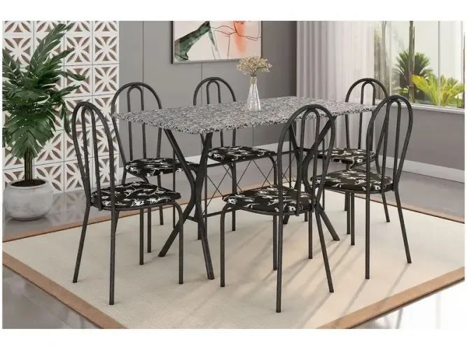 Mesa de Jantar 6 Cadeiras Retangular Preta