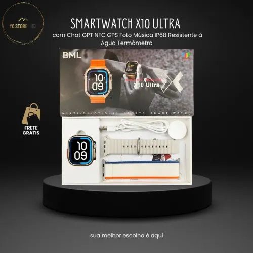 Smartwatch X10 Ultra - Chat GPT NFC GPS Foto Música IP68 Resistente à Água Termômetro
