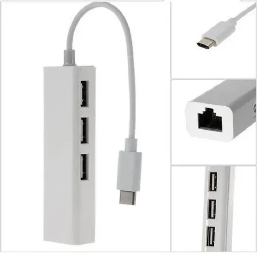 Cabo Adaptador Hub Usb 3 Portas 2.0 e RJ45 Para Tipo C