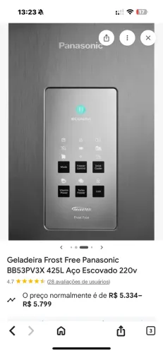 Geladeira Panasonic 425 litros parcelo em 6 x sem juros