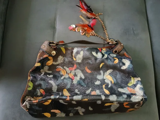 Bolsa de ombro com estampa de penas Saad