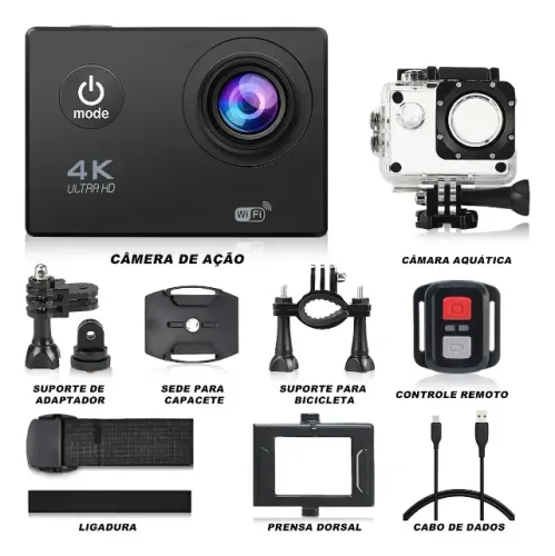 Camera Prova D'agua 4k Ação Sports Filmadora Wifi Full Hd