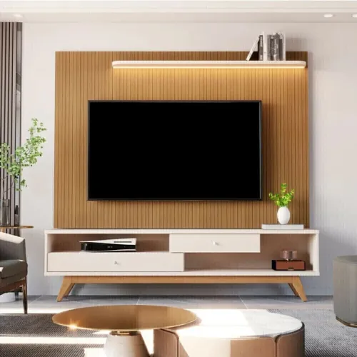 Painel e rack em MDP, acabamento brilhante com capacidade para TV?s de até 75