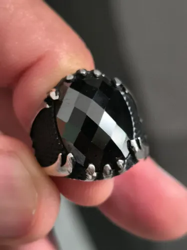 Anel de luxo com pedra de Onix - Prata 925k