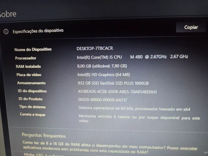 Notebook i5, 8gb de RAM, ssd 1tb