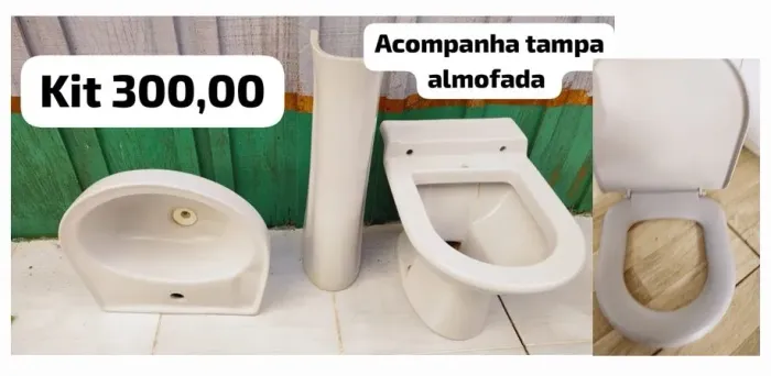 Jogo de banheiro (vaso, pia e assento almofadado)