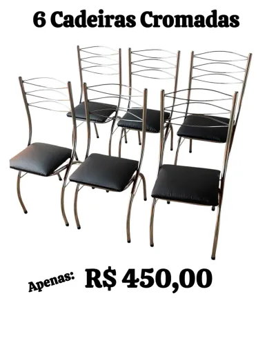 6 Cadeiras de Mesa de Jantar Cromadas