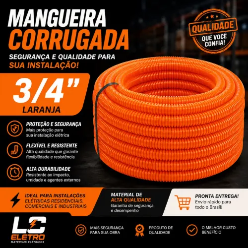Mangueira corrugada 3/4 laranja