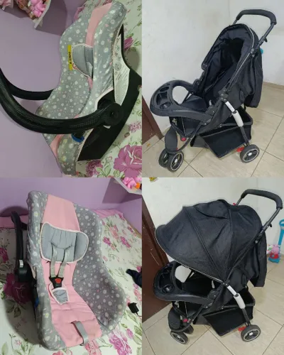 Carrinho de bebê e bebê conforto