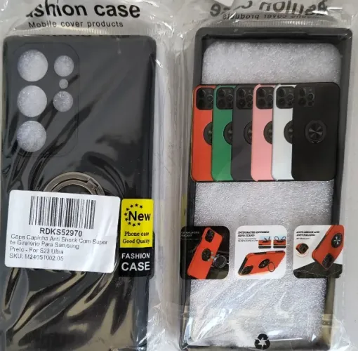 Lote 021 Capa Capinha Anti Shock com Suporte Giratorio para Samgung Preto For S23 Ultra Fa