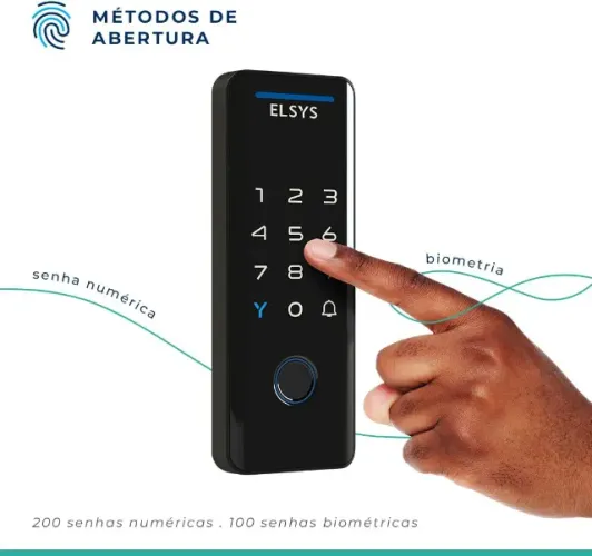 Fechadura Digital de Sobrepor, Abertura por senha ou tag, Tecno, Preta, DS4100V, Elsys