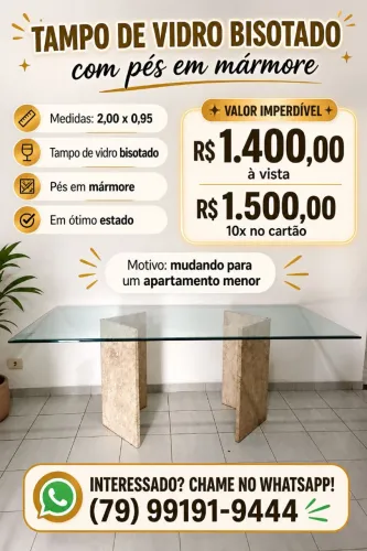 Mesa de vidro para Jantar / Escritório com pés em Mármore 