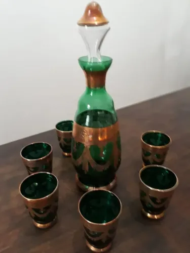 Conjunto Italiano de Licoreiro com 6 copos em murano com certificado de autenticidade  