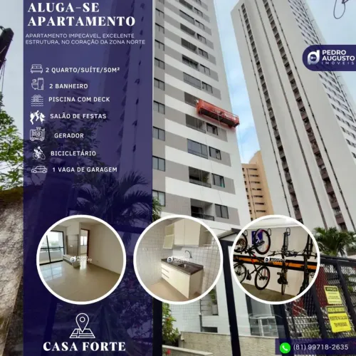 Apto: 2 Qts, 50m², com portaria 24h, salão de festas em Casa Forte!