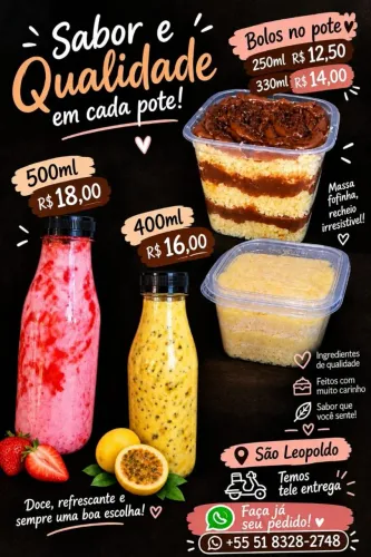 Bolo de pote e Batida de fruta cremosa