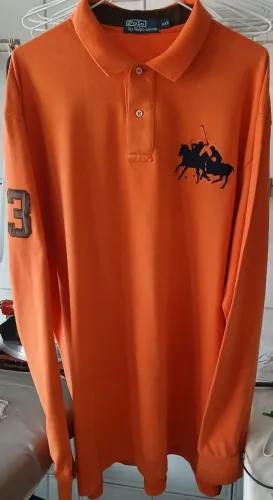 Camisa Polo Ralph Lauren Tam. XXL Laranja Mangas Longas Excelente Frete Grátis