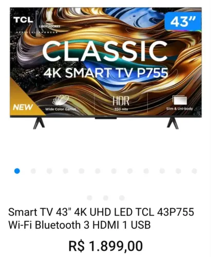 Samrt TV 43 4K TCL 43P755 Wi-fi bluetooth