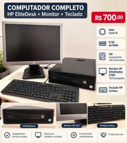 Computador Completo HP Core i5, 8GB RAM + Monitor + Teclado
