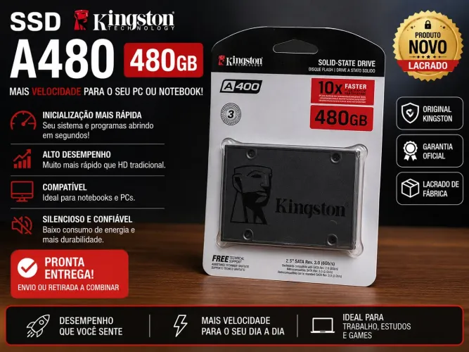 SSD Kingston 480GB Novo Lacrado Original | SATA 3 Alta Velocidade