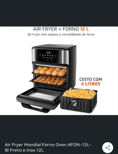 Air Fryer Mondial Forno Oven AFON-12L-BI Preto e Inox 12L
