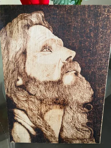Lindo Quadro em Pirografia (Arte Gravada no Fogo) - Imagem de Jesus Cristo